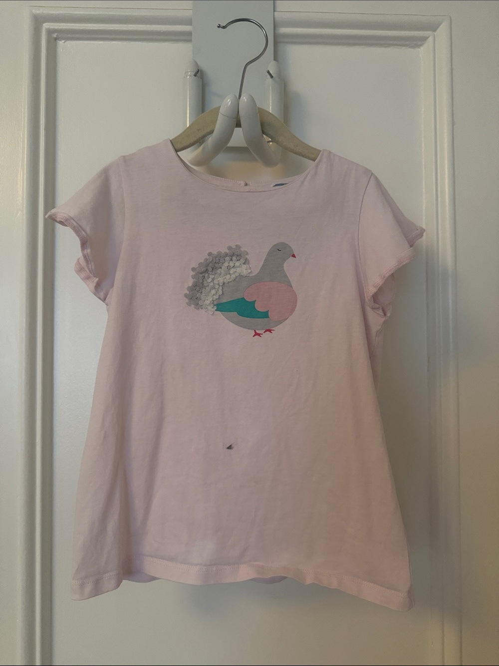 Jacadi Light Pink Pigeon Appliqué Short Sleeve Tee